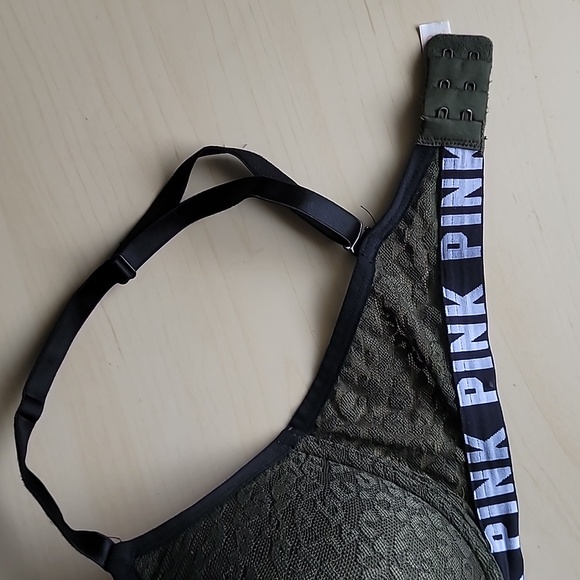 Victoria's Secret PINK Where Everywhere Push Up 32DD Dark Green Leopard Lace - Picture 9 of 13